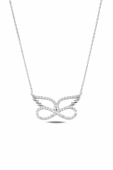 ÇEKİRDEK JEWELRY 925 Ayar Gümüş Rodyum Kaplama Taşlı Kelebek Sonsuzluk Kolye – Zarif ve Işıltılı Kadın Kolyesi ürün görseli 1