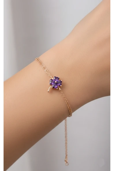 ÇEKİRDEK JEWELRY 925 Ayar Altın Mortaşli Yonca Bileklik ürün görseli 1