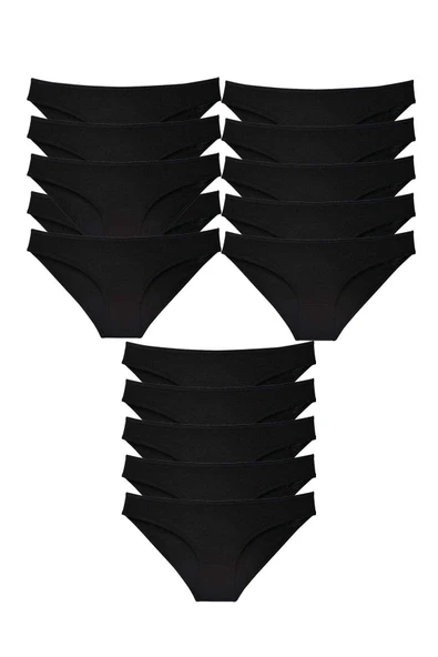 15 adet Süper Eko Set Likralı Kadın Slip Külot Siyah ürün görseli 1