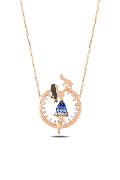 ÇEKİRDEK JEWELRY 925 Ayar Gümüş Anne Bebek Kolye – Rose Altın Kaplama Zirkon Taşlı ürün görseli 1