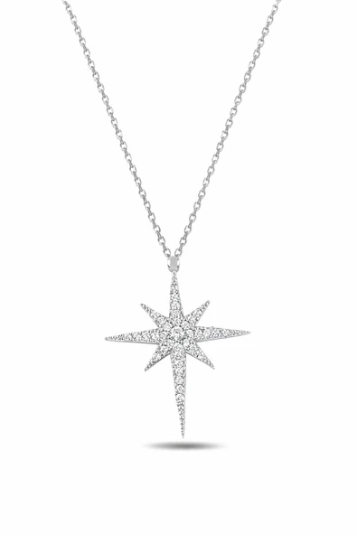 ÇEKİRDEK JEWELRY 925 Ayar Gümüş Sarı Altın Kaplama Yıldız Kolye – Zirkon Taşlı Parlak Kuzey Yıldızı Kolye ürün görseli 1