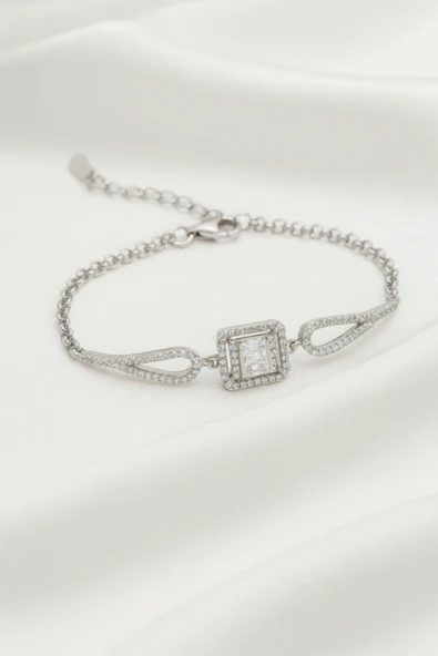 ÇEKİRDEK JEWELRY 925 Ayar Gümüş Baget Taşlı Bileklik ürün görseli 1