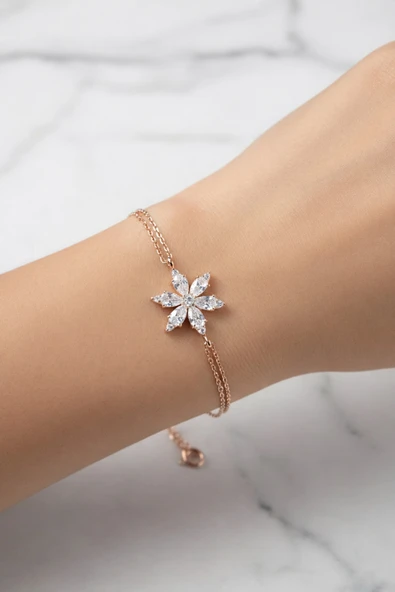 ÇEKİRDEK JEWELRY 925 Ayar Gümüş Kamelya Çiçek Bileklik ürün görseli 1
