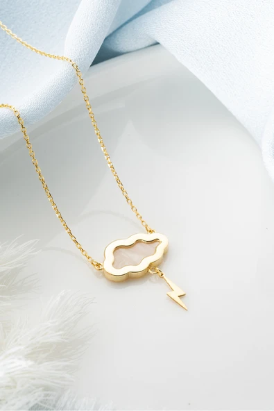ÇEKİRDEK JEWELRY 925 Ayar Gümüş Altın Kaplama Bulut ve Şimşek Figürlü Zarif Kadın Kolye ürün görseli 1