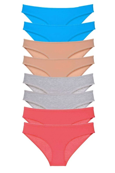 8 adet Süper Eko Set Likralı Kadın Slip Külot Ten Gri Fuşya Mavi ürün görseli 1