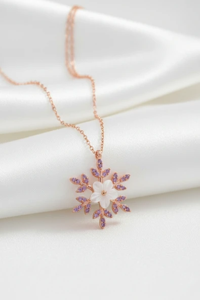 ÇEKİRDEK JEWELRY 925 Ayar Gümüş Manolya Çiçekli Kartanesi Kolye ürün görseli 1