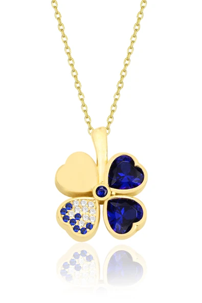 ÇEKİRDEK JEWELRY 925 Ayar Gümüş Safir Taşlı Ters Yonca Kolye ürün görseli 1