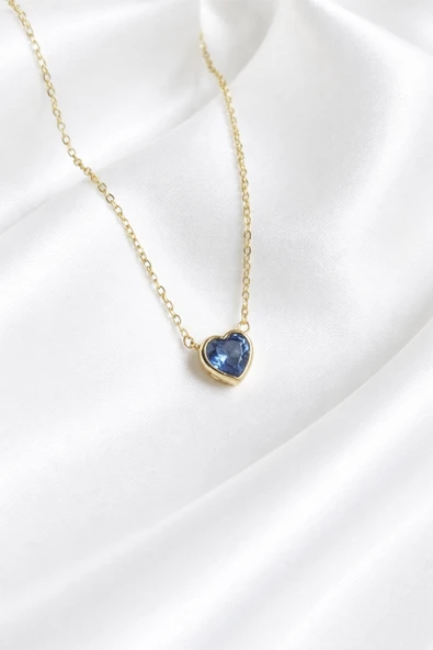 ÇEKİRDEK JEWELRY 925 Ayar Gümüş Mavi Taşlı Kalp Kolye ürün görseli 1