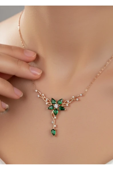 ÇEKİRDEK JEWELRY 925 Ayar Gümüş Damla Taşlı Sarmaşık Kolye ürün görseli 1