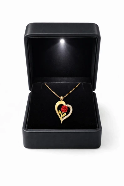 ÇEKİRDEK JEWELRY 925 Ayar Gümüş Zirkon Taşlı Kalbimin Gülü Kolye Özel Işıklı hediye kutusunda ürün görseli 1