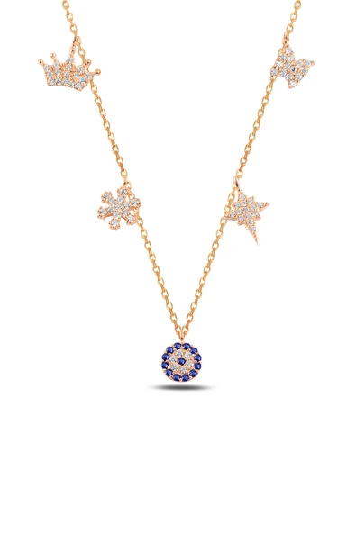 ÇEKİRDEK JEWELRY 925 Ayar Gümüş Nazar Boncuklu & Şans Figürlü Kolye – Taşlı Yıldız, Kar Tanesi, Taç Zarif Tasarım ürün görseli 1