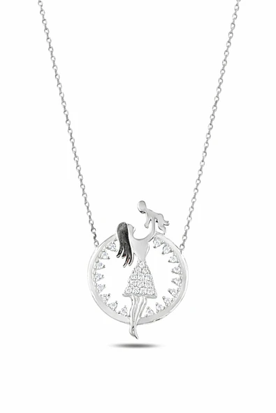 ÇEKİRDEK JEWELRY 925 Ayar Gümüş Anne Çocuk Kolye Zirkon Taşlı Kadın Kolye ürün görseli 1