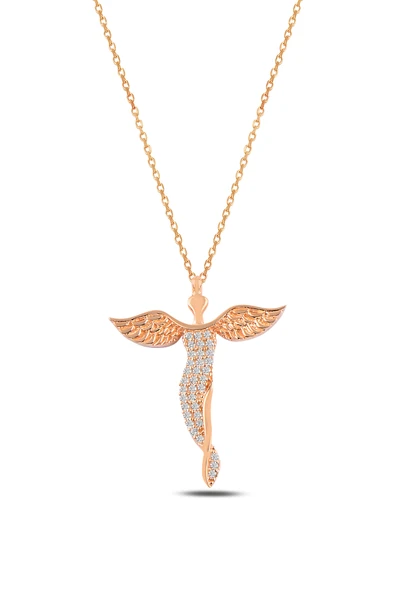 ÇEKİRDEK JEWELRY 925 Ayar Gümüş Rose Kaplama Melek Kolye – Zirkon Taşlı Şık ve Zarif Tasarım ürün görseli 1