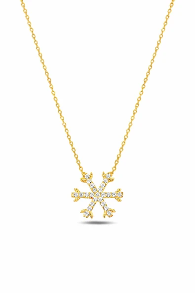 ÇEKİRDEK JEWELRY 925 Ayar Gold Kaplama Kar Tanesi Kolye Işıltılı Taşlı Zarif Tasarım ürün görseli 1