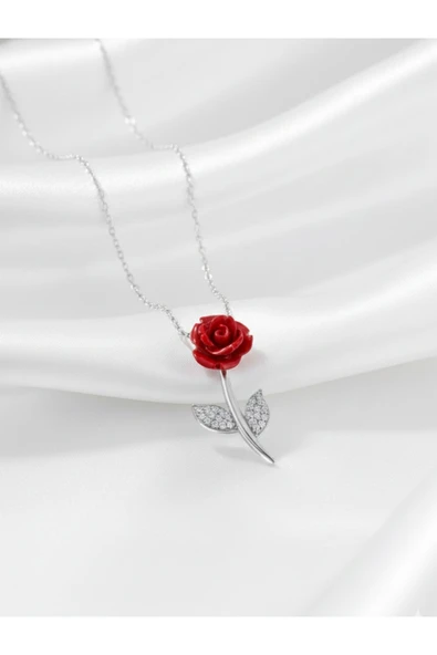 ÇEKİRDEK JEWELRY 925 Ayar Gümüş Rodyum Kaplama Güllü Kolye ürün görseli 1