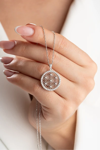 ÇEKİRDEK JEWELRY 925 Ayar Gümüş Rodyum Kaplama Yaşam Çiçeği Kolye ürün görseli 1
