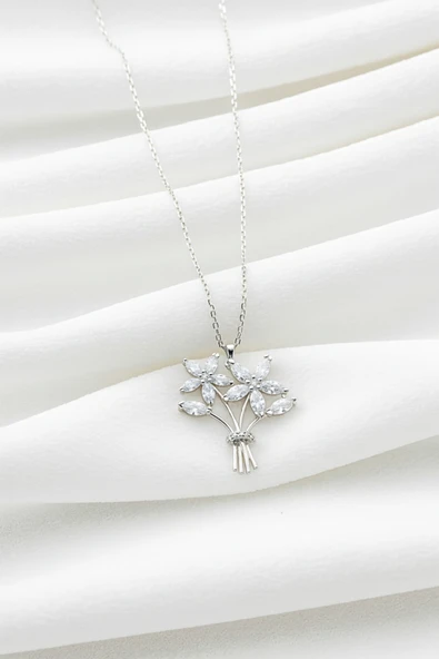 ÇEKİRDEK JEWELRY 925 Ayar Gümüş Zirkon Taşlı Buket Çiçeği Kolye ürün görseli 1