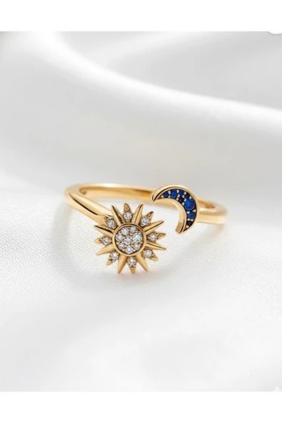 ÇEKİRDEK JEWELRY 925 Ayar Gümüş Ayarlanabilir Ay & Güneş Yüzük ürün görseli 1