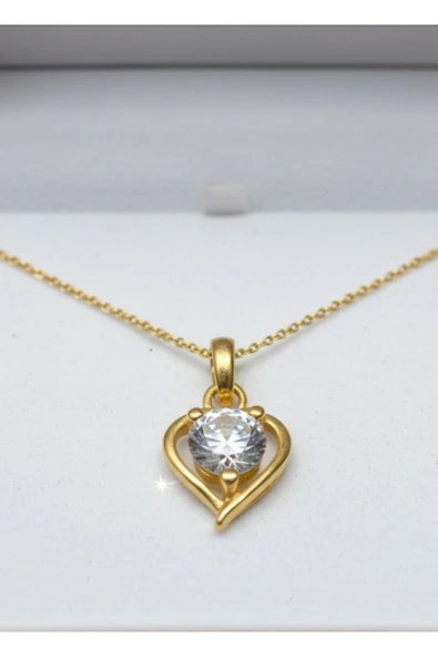 ÇEKİRDEK JEWELRY 925 Ayar Gümüş Altın Kaplama Kalp Kolye ürün görseli 1
