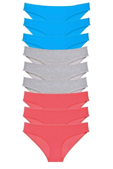 9 adet Süper Eko Set Likralı Kadın Slip Külot Fuşya Gri Mavi ürün görseli 1