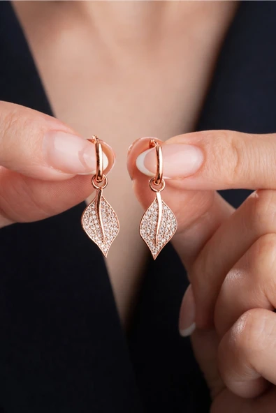 ÇEKİRDEK JEWELRY 925 Ayar Gümüş Yaprak Tasarım Küpe ürün görseli 1