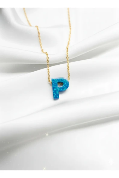 ÇEKİRDEK JEWELRY 925 Ayar Gümüş Zincirli Opal Taş Harf Kolyeler ürün görseli 1