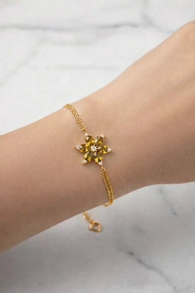 ÇEKİRDEK JEWELRY 925 Ayar Gümüş Zeytinyağı Taşlı Lotus Bileklik ürün görseli 1