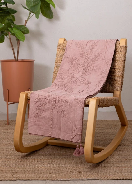The Mia Throw Koltuk Şalı Püsküllü Gül Kurusu 170x130 ürün görseli 1