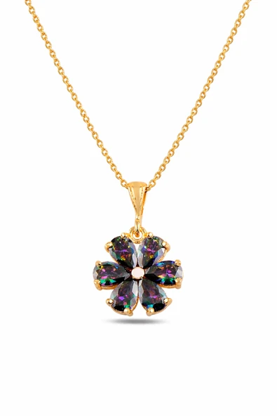 ÇEKİRDEK JEWELRY Sarı Altın Çiçek Kolye Modeli – Renk Geçişli Taşlı Şık Tasarım 925 Ayar Gümüş ürün görseli 1