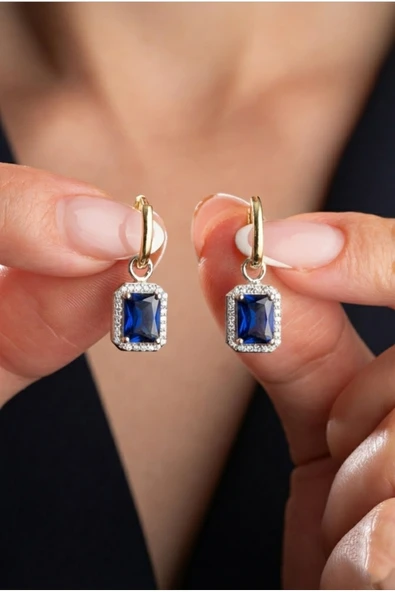 ÇEKİRDEK JEWELRY 925 Ayar Gümüş Baget Taşlı Küpe ürün görseli 1