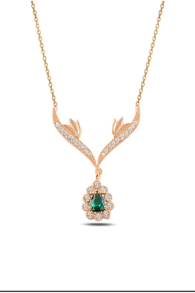 ÇEKİRDEK JEWELRY 925 Ayar Gümüş Zümrüt Taşlı Kanatlı Kolye ürün görseli 1