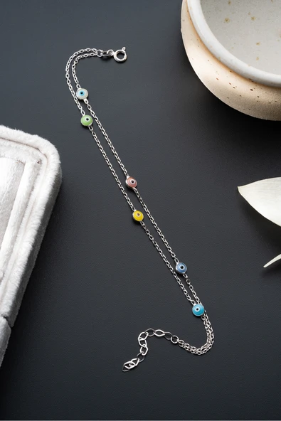 ÇEKİRDEK JEWELRY 925 Ayar Gümüş Renkli Boncuklu Bileklik ürün görseli 1