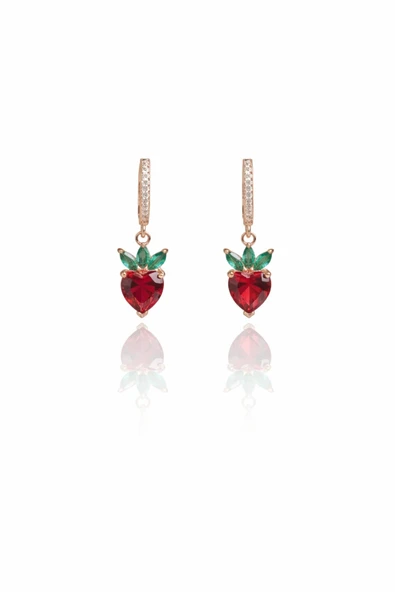 ÇEKİRDEK JEWELRY 925 Ayar Gümüş Kalplı Taşlı Çilek Küpe ürün görseli 1