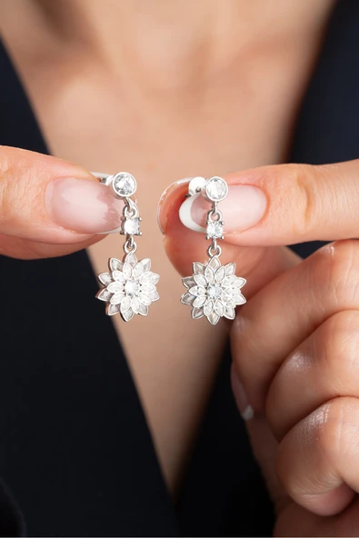 ÇEKİRDEK JEWELRY 925 Ayar Gümüş Lotus Çiçeği Küpe ürün görseli 1
