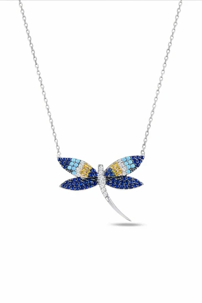 ÇEKİRDEK JEWELRY 925 Ayar Gümüş Rodyum Kaplama Yusufçuk Kolye – Zirkon Taşlı, Renkli Taş Detaylı Zarif Kadın Kolye ürün görseli 1