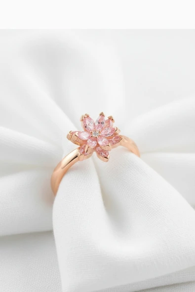 ÇEKİRDEK JEWELRY 925 Ayar Gümüş Ayarlanabilir Pembe Taşlı Lotus Yüzük ürün görseli 1