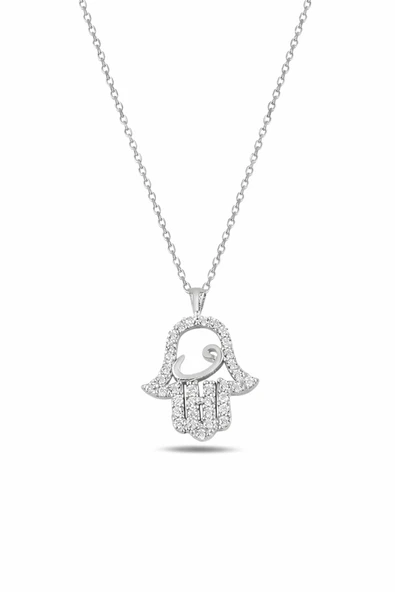 ÇEKİRDEK JEWELRY 925 Ayar Gümüş Zirkon Taşlı Fatma Ana Eli Kolye Şans ve Nazar Boncuğu Figürlü ürün görseli 1