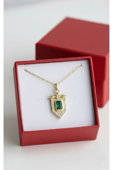 ÇEKİRDEK JEWELRY 925 Ayar Gümüş Yeşil Baget Taşlı Trend Kolye ürün görseli 1