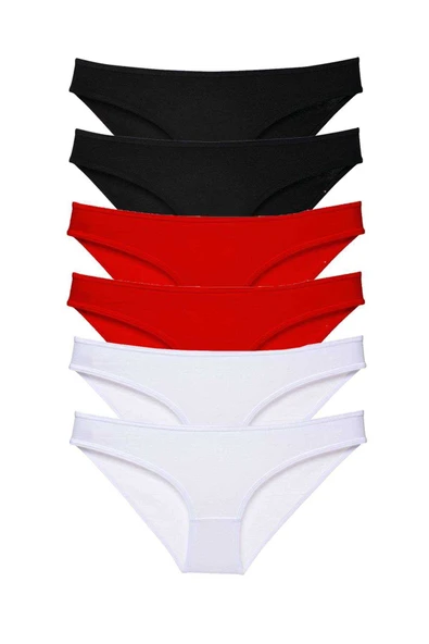 6 adet Süper Eko Set Likralı Kadın Slip Külot Siyah Kırmızı Beyaz ürün görseli 1