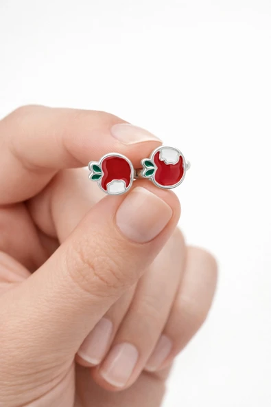 ÇEKİRDEK JEWELRY 925 Ayar Gümüş Elma Çocuk Küpe ürün görseli 1