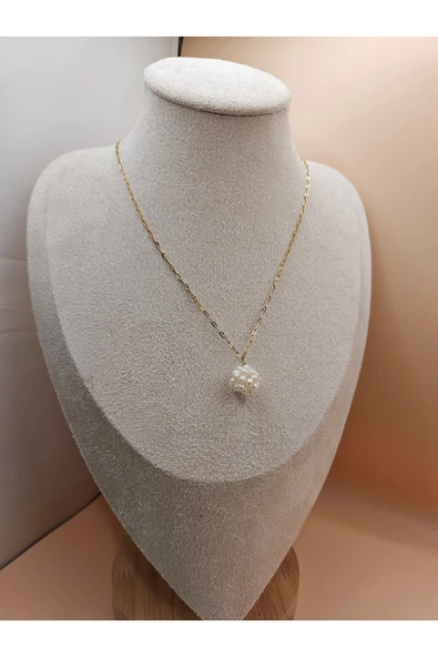 İNCİORA JEWELRY GERÇEK DOĞAL DORİKA TOP İNCİ PASLANMAZ ÇELİK KOLYE ürün görseli 1