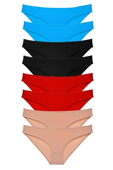 8 adet Süper Eko Set Likralı Kadın Slip Külot Siyah Kırmızı Ten Mavi ürün görseli 1