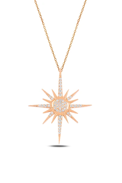 ÇEKİRDEK JEWELRY 925 Ayar Gümüş Pusula Yıldız Kolye – Zirkon Taşlı Parlak Tasarım Kadın Kolye ürün görseli 1