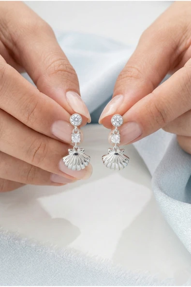 ÇEKİRDEK JEWELRY 925 Ayar Gümüş İstiridye Küpe ürün görseli 1