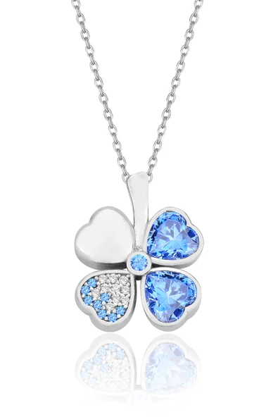 ÇEKİRDEK JEWELRY 925 Ayar Gümüş Aqua Taşlı Ters Yonca Kolye ürün görseli 1