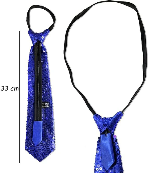 Mavi Renk Pul Payetli Işıltılı Parti Kravatı 33 cm ürün görseli 1