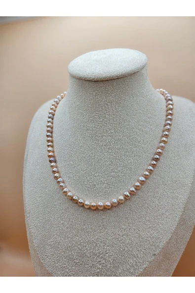 İNCİORA JEWELRY GERÇEK DOĞAL MOR/PEMBE İNCİ 4-5 mm KOLYE ürün görseli 1