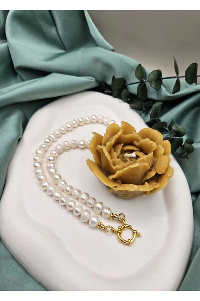 İNCİORA JEWELRY GERÇEK DOĞAL İNCİ BEYAZ 8-9 mm GEMİCİ KİLİTLİ KOLYE ürün görseli 1