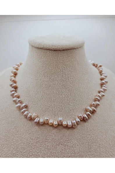İNCİORA JEWELRY GERÇEK DOĞAL MOR ARPA İNCİ 5-6 MM zikzak kesim Kolye ürün görseli 1