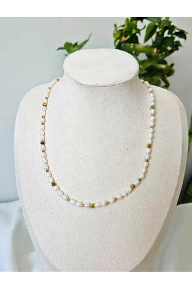İNCİORA JEWELRY GERÇEK DOĞAL İNCİ HEMATİT TAŞLI KOLYE ürün görseli 1